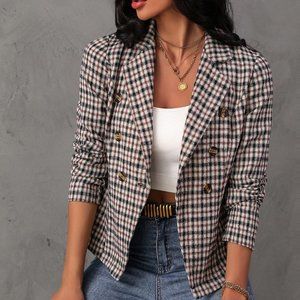 Brand New Plaid Double Breasted Blazer